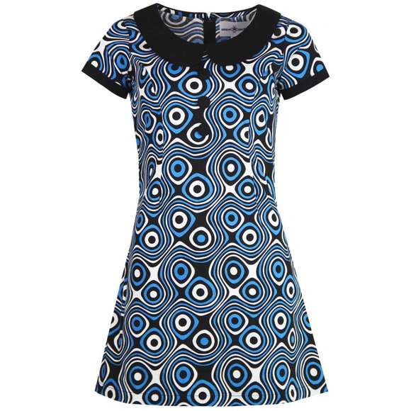 Madcap England Dollierocker Op Art Mod Dress Blue - Picture 1 of 8